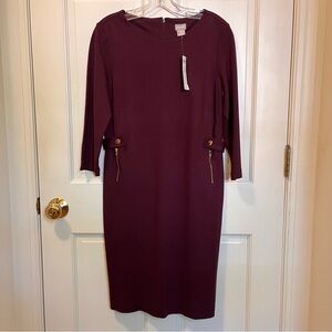 Chico's Long-Sleeve Burgundy Dress with Gold Accents NWT